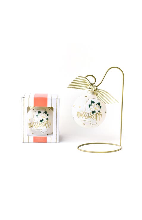 Mississippi Motif Glass Ornament & Gold Swirl Stand