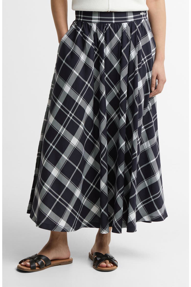 Baiton Tartan Print Midi Skirt, Main, color, DARK NAVY/ WHITE CHECK