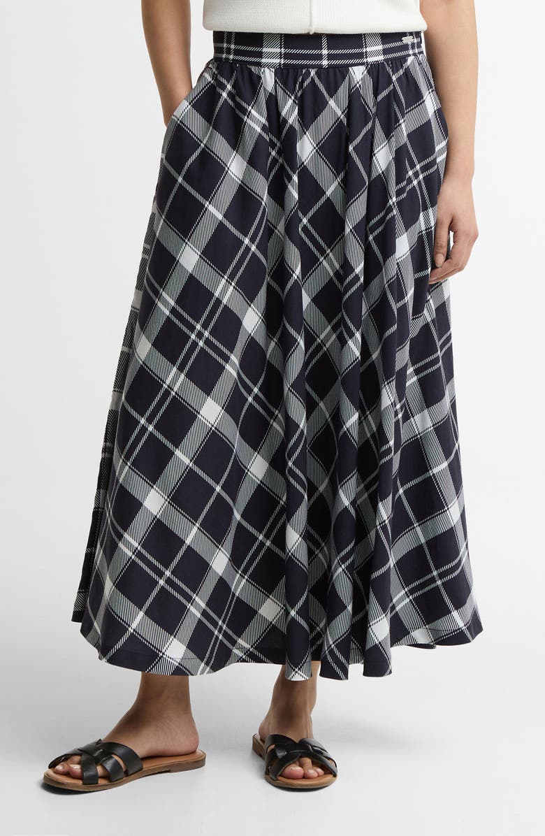 Barbour Baiton Tartan Print Midi Skirt, Main, color, Dark Navy/ White Check