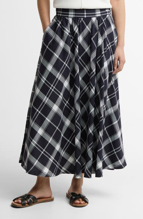 Baiton Tartan Print Midi Skirt