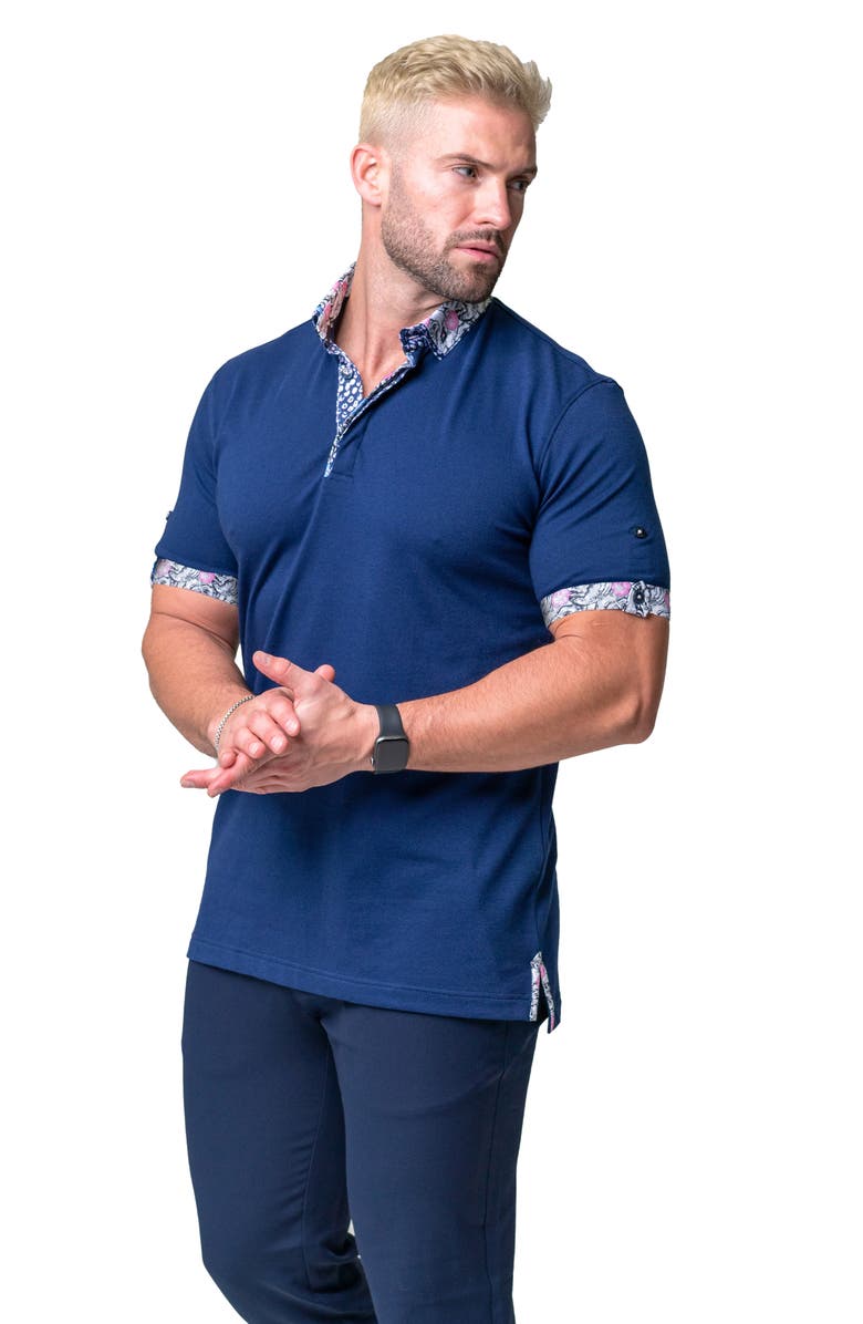 Maceoo Mozart Solid Monkey Blue Piqué Button-Down Polo, Alternate, color, Blue