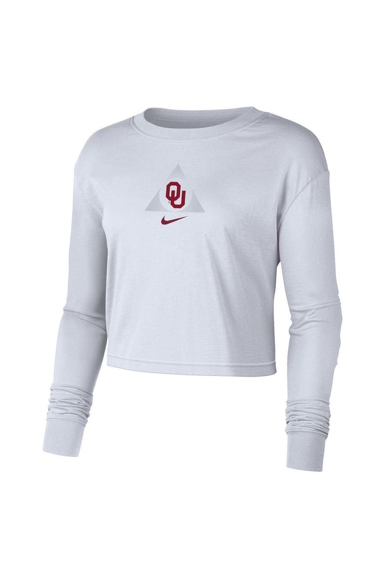 Women's Nike White Oklahoma Sooners Seasonal Cropped Long Sleeve T-Shirt, Alternate, color, White