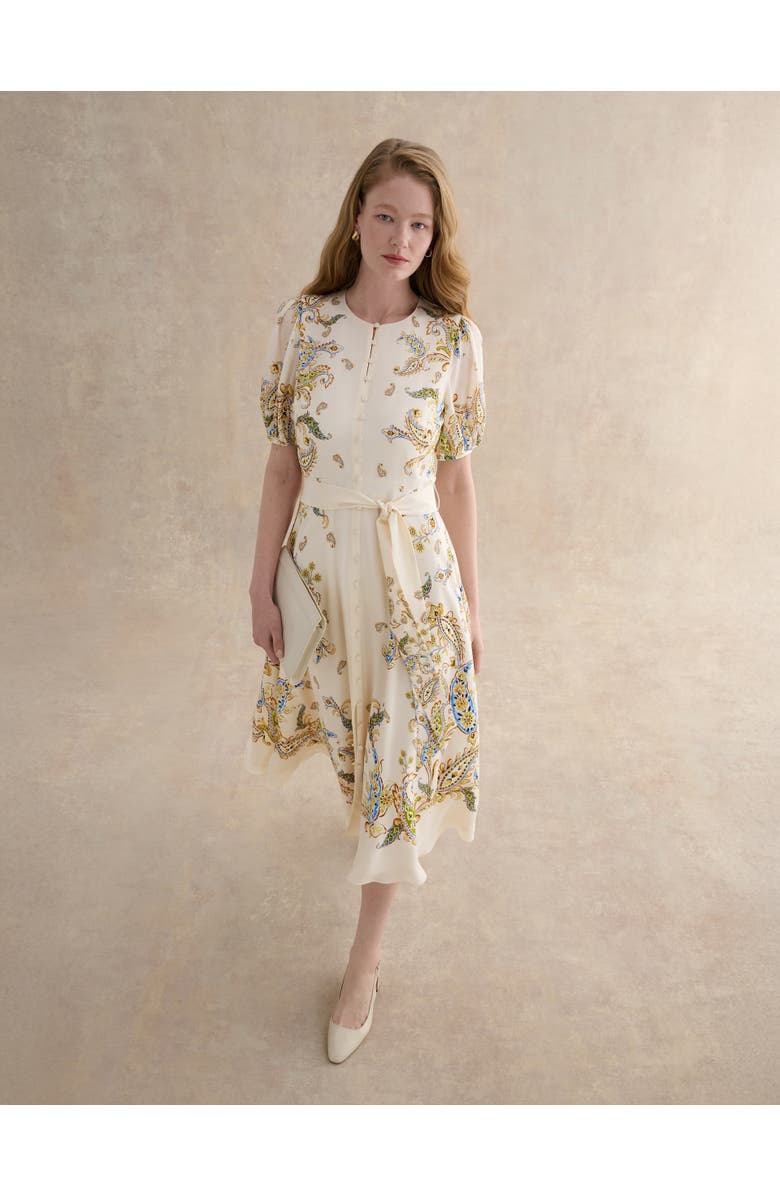 HOBBS LONDON Alma Silk Printed Midi Dress, Main, color, Cream Multi