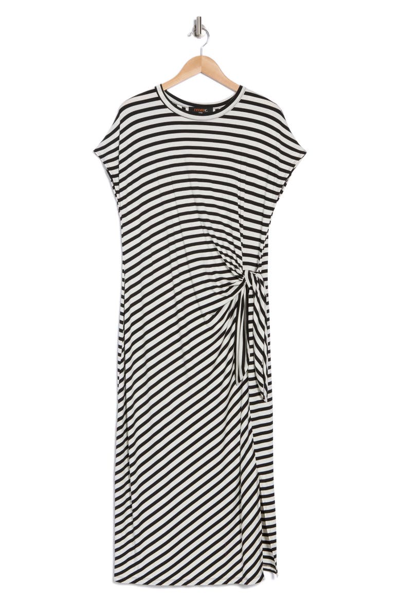 Stripe Knotted Cap Sleeve Shift Dress, Alternate, color, IVORY/ BLACK
