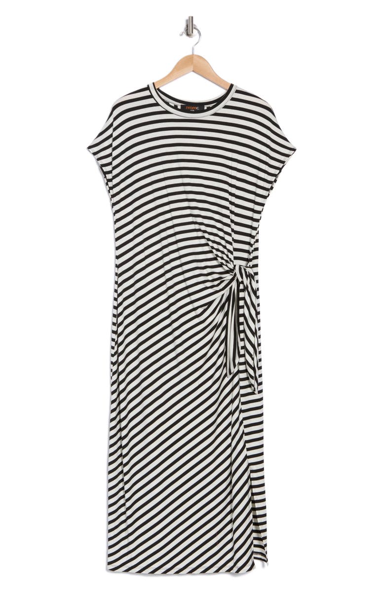 Renee C Stripe Knotted Cap Sleeve Shift Dress, Alternate, color, Ivory/ Black