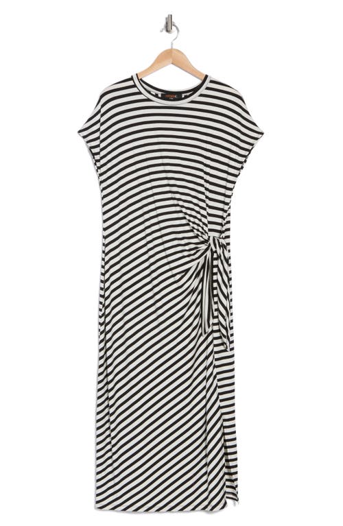 Renee C Stripe Knotted Cap Sleeve Shift Dress In Black