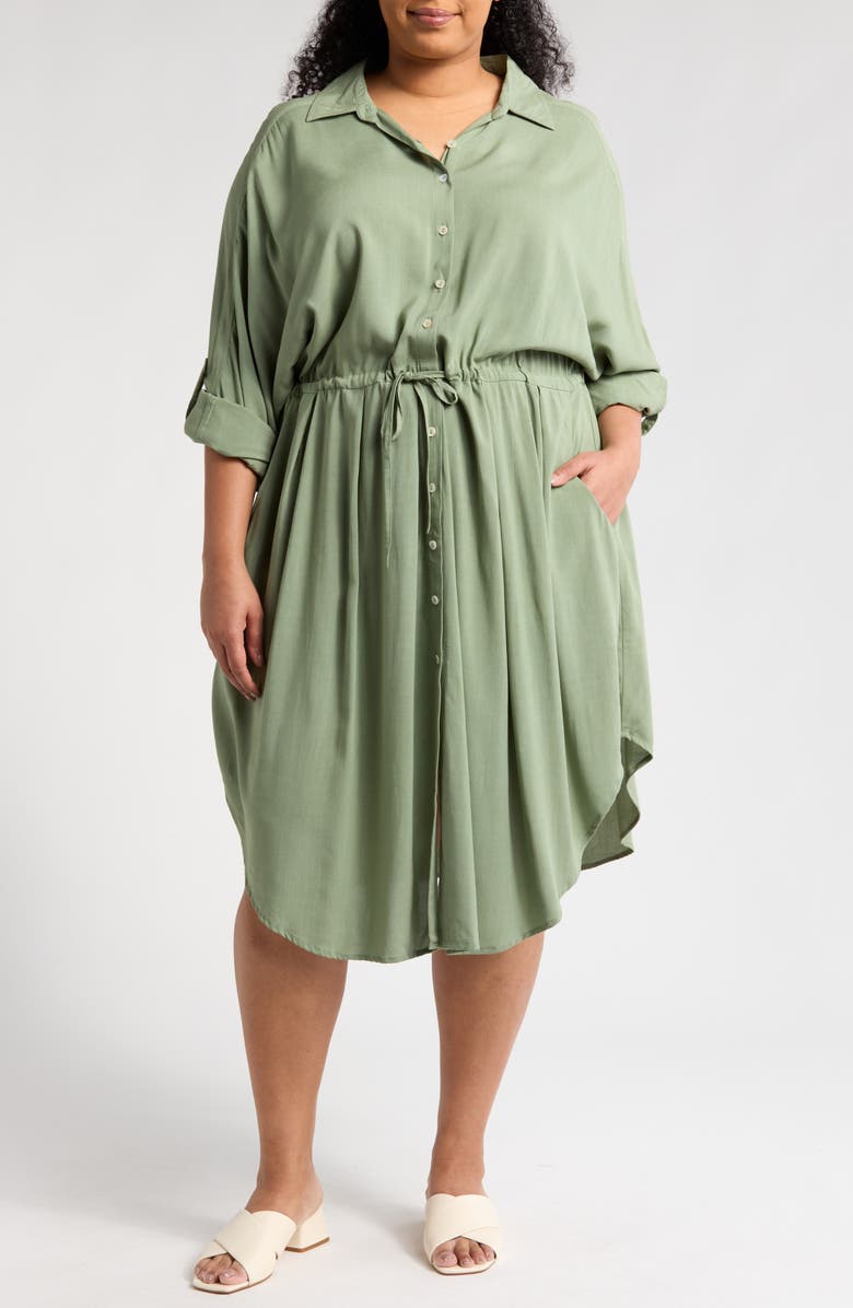 BOHO ME Long Sleeve Shirtdress, Main, color, Olive