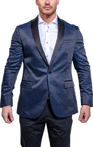 Maceoo Tesla Ascension2166 Blue Satin Jacquard Dinner Jacket