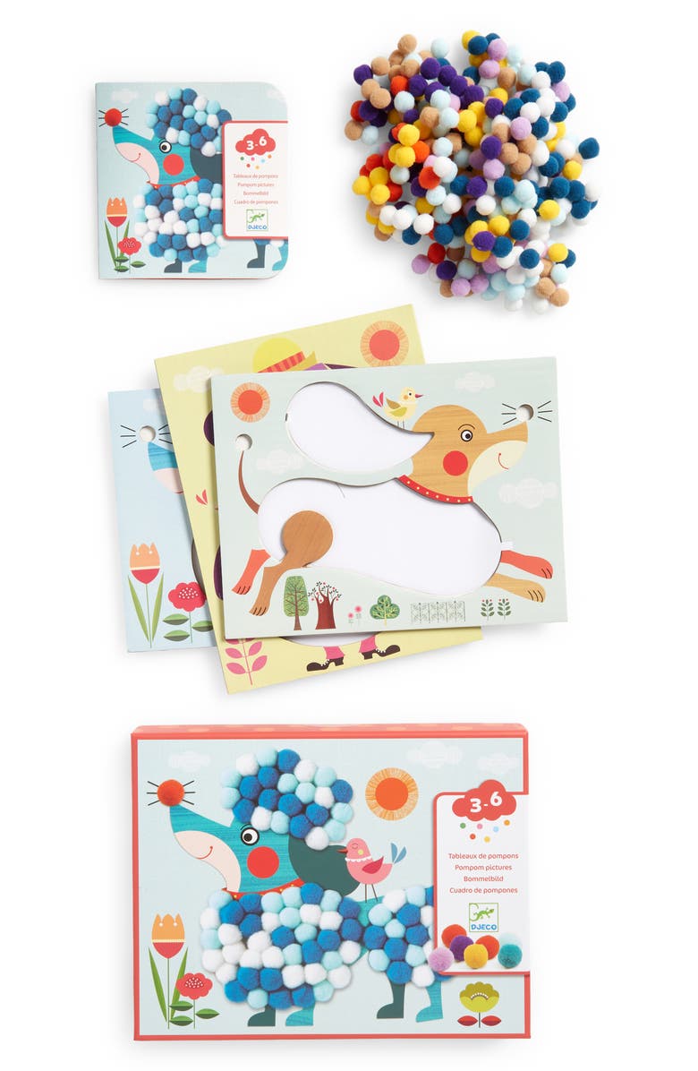 Djeco Pompom Puppies Collage Craft Kit, Alternate, color, Multi
