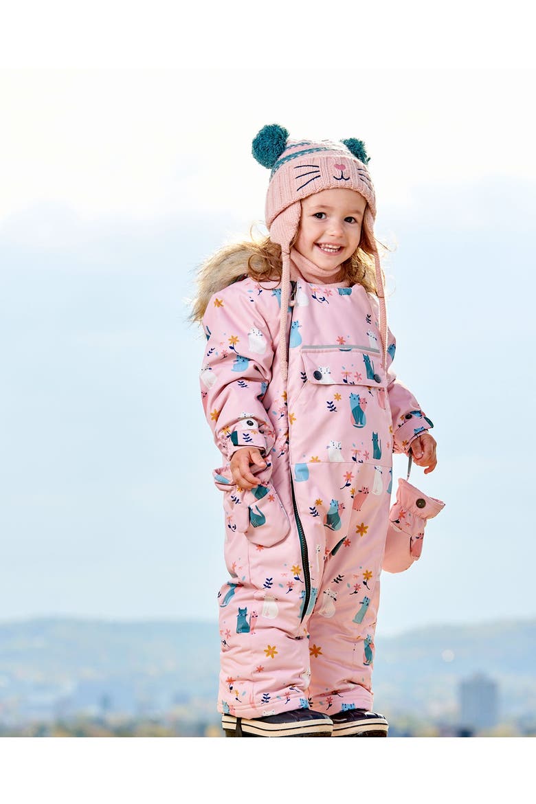 Baby Girl's One Piece Baby Snowsuit Light Pink Printed Cats Designed For Car Seat, Alternate, color, Printed Cats