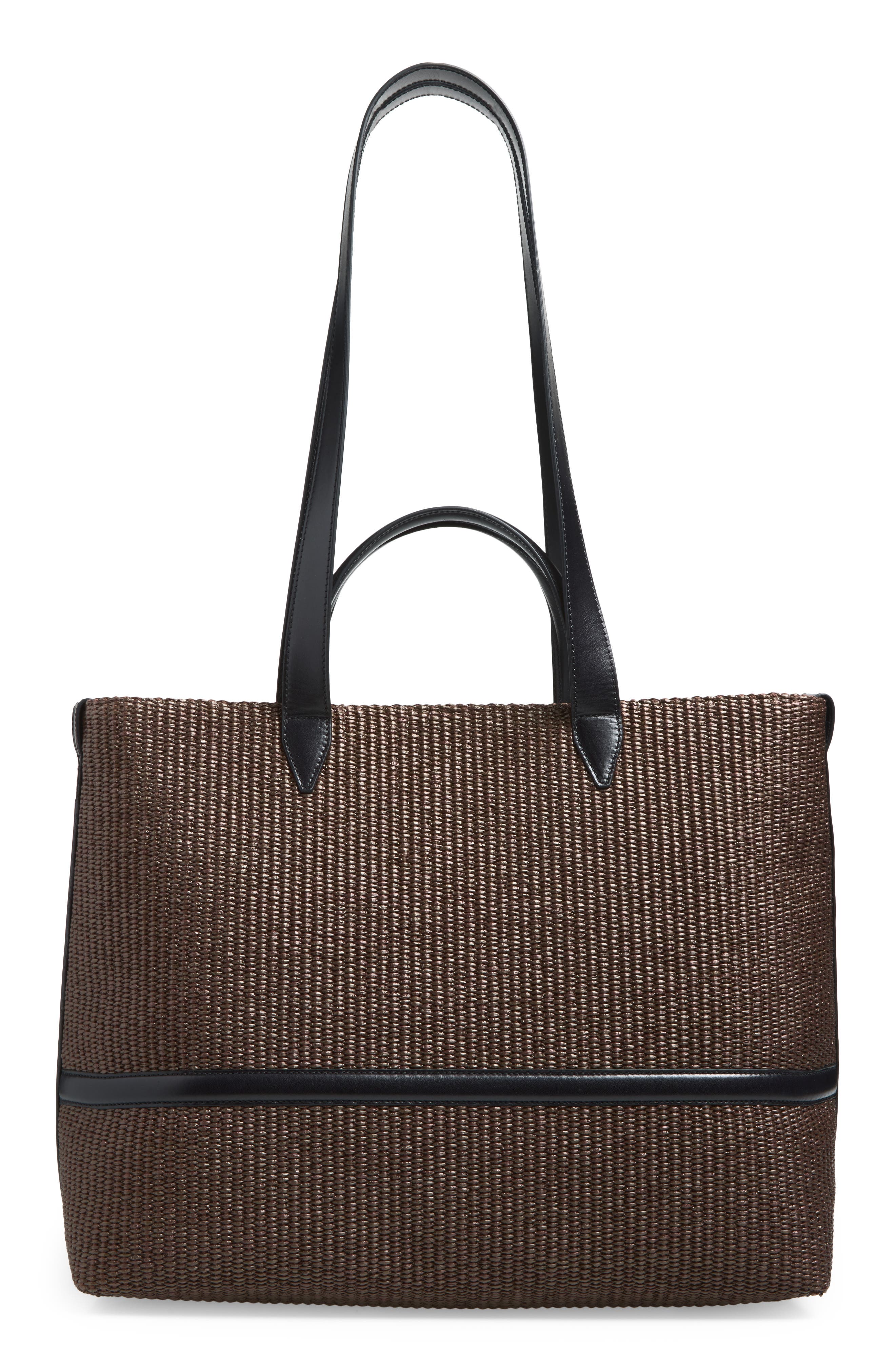 Dries Van Noten Bombe Woven Raffia Tote Bag, Main, color, Dark Brown