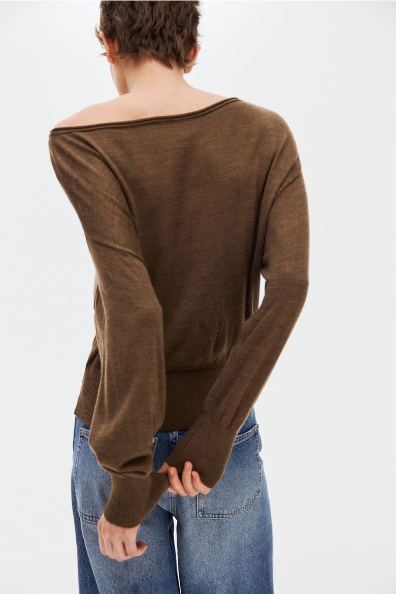 Fine-knit One-shoulder Top, Alternate, color, Brown