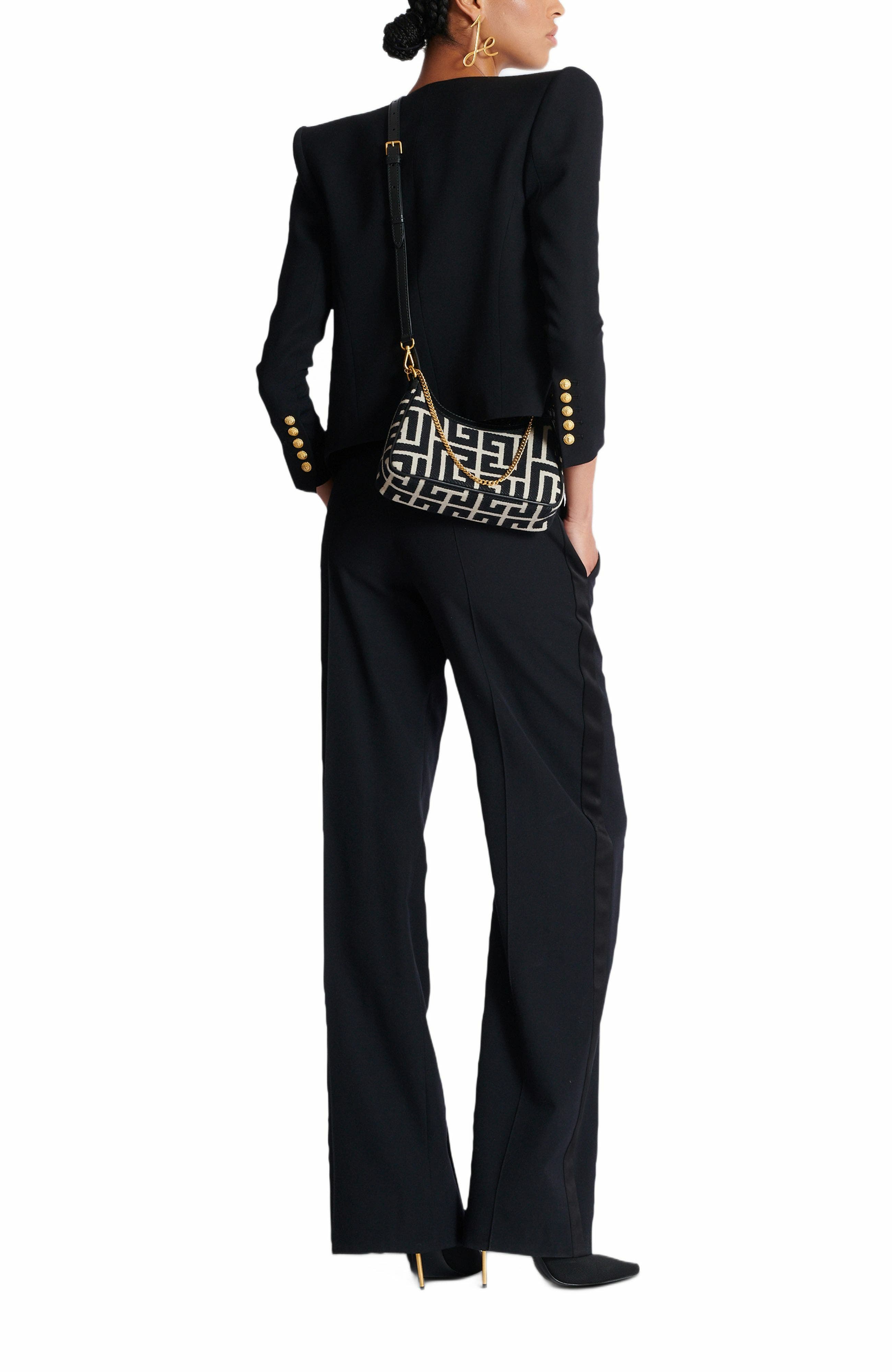 Balmain B-Army Shoulder Bag In Monogram Jacquard, Alternate, color, 