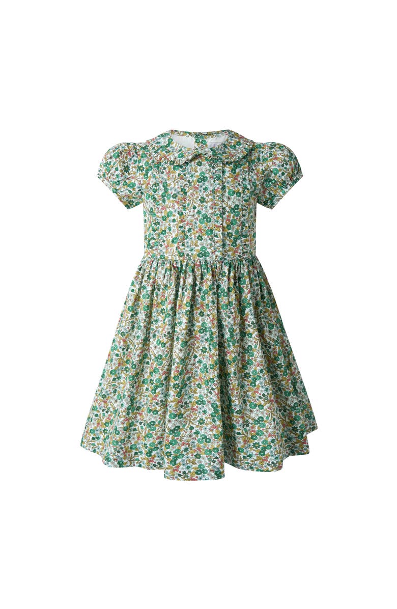 Rachel Riley Botanical Frill Front Dress, Main, color, Green