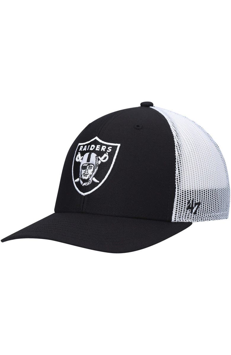 '47 Men's '47 Black/White Las Vegas Raiders Trucker Snapback Hat, Main, color,