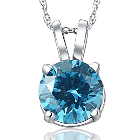 2ct Blue Diamond Solitaire 14K Gold Pendant Lab Grown