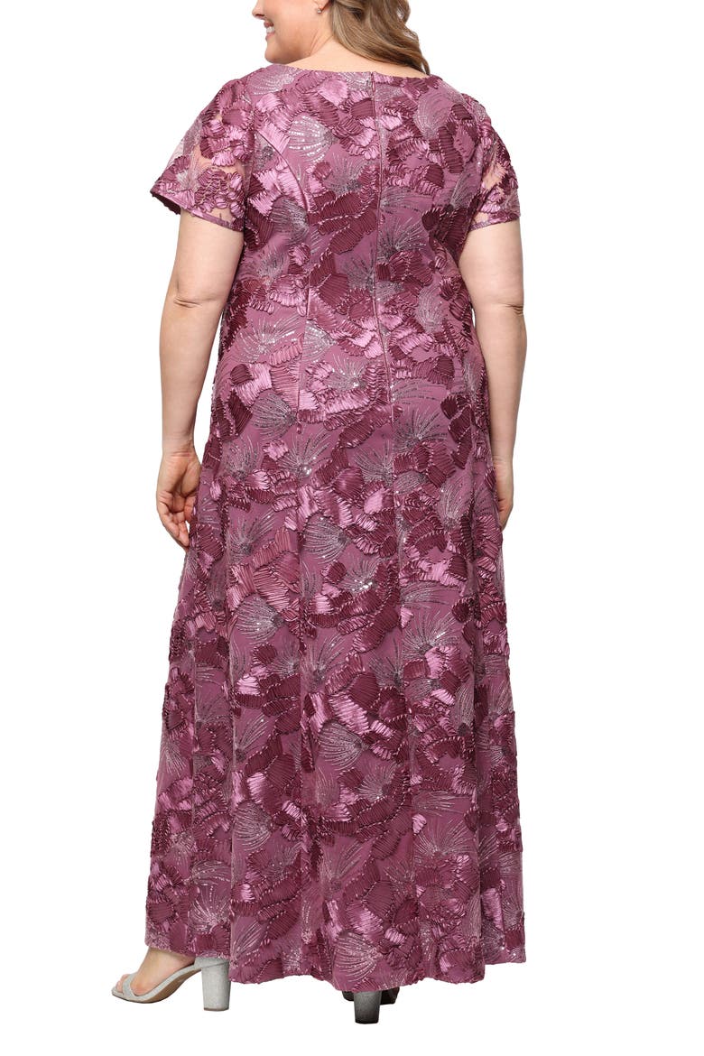 Sequin Soutache Floral A-Line Gown, Alternate, color, DARK MAUVE