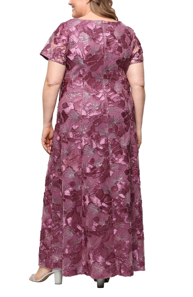 Alex Evenings Sequin Soutache Floral A-Line Gown, Alternate, color, Dark Mauve