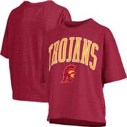 PRESSBOX Women's Pressbox Cardinal USC Trojans Nelson Arch Over Logo Waist Length Oversized Slub T-Shirt