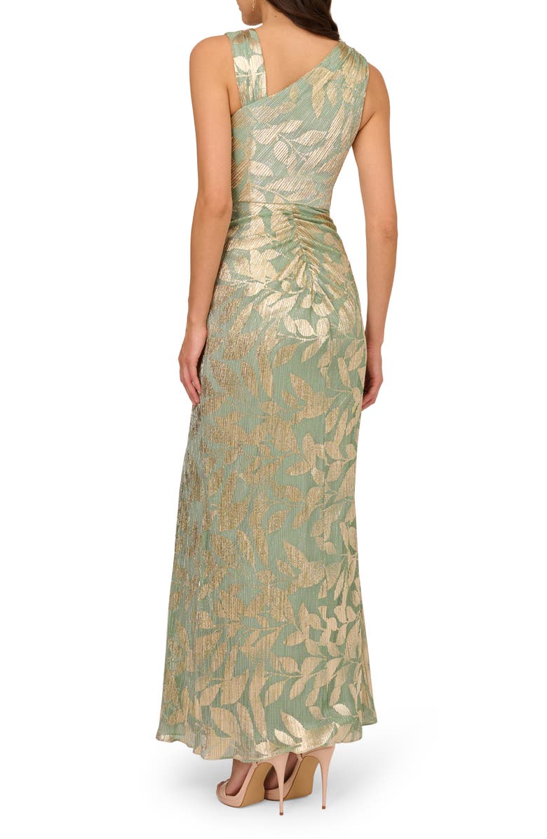 Adrianna Papell Foil Asymmetric Neck Gown, Alternate, color, Sage/ Gold