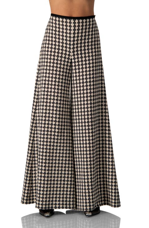 Wide-Leg Knit Pants with Geometric Pattern