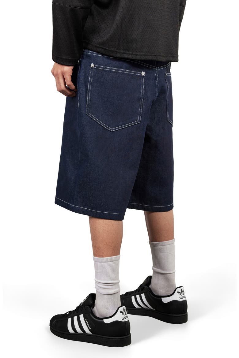 X Zero Skateboards Skull Embroidered Denim Shorts, Alternate, color, RAW