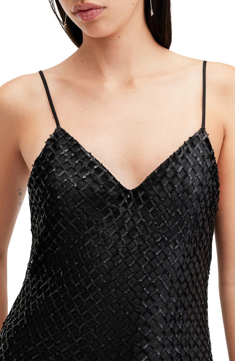 AllSaints Chantelle Sequin Slipdress, Alternate, color, Black