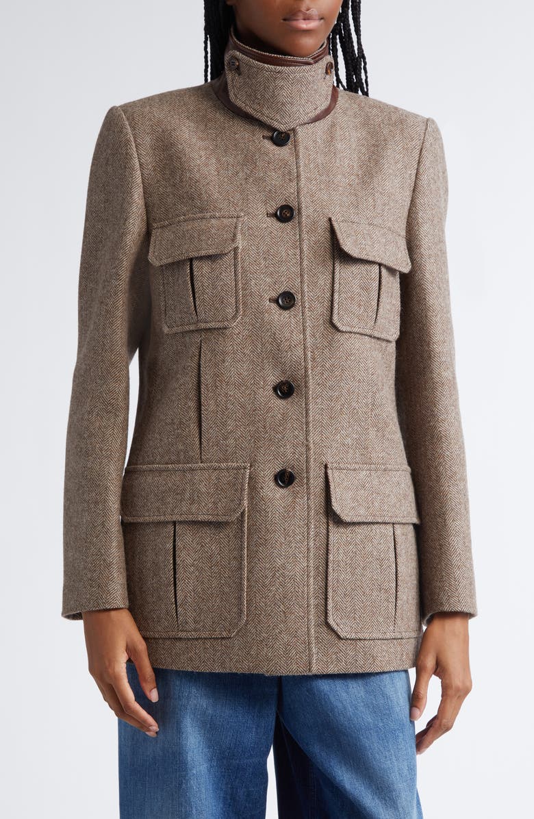 Chloé Herringbone Wool Twill Jacket, Main, color,