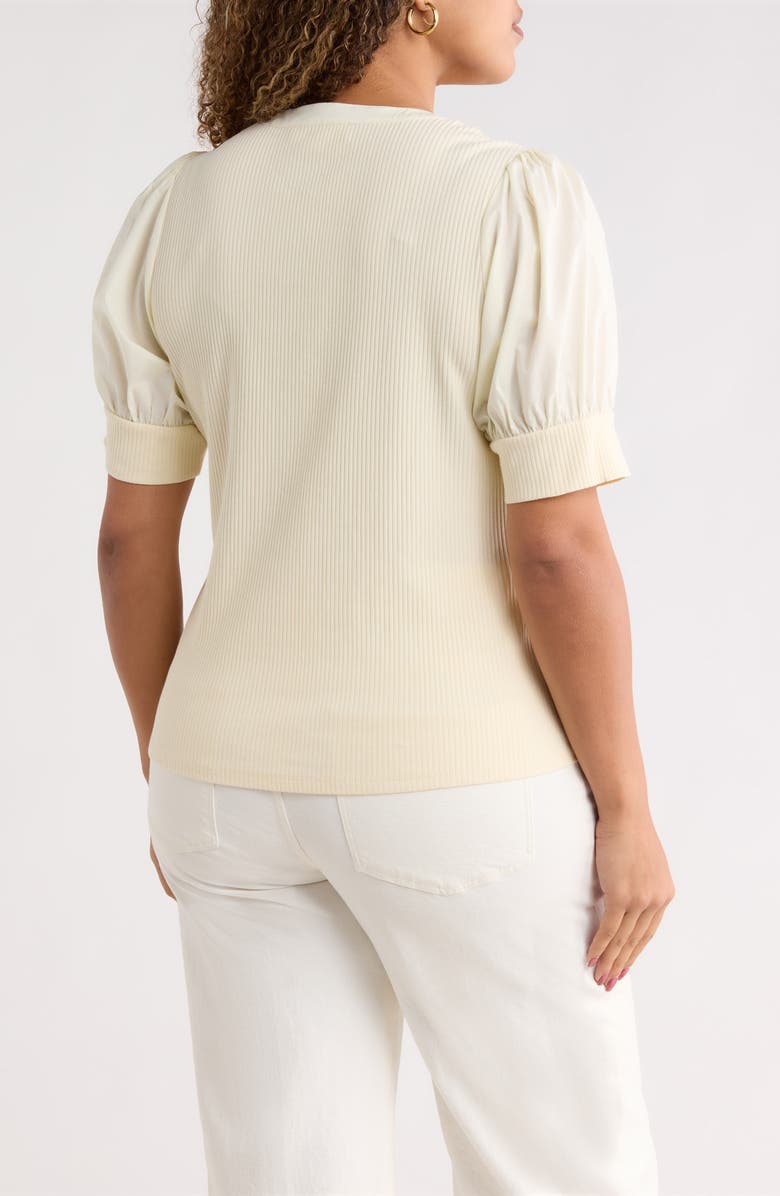 SUGARLIPS V-Neck Mixed Media Henley, Alternate, color, Cream