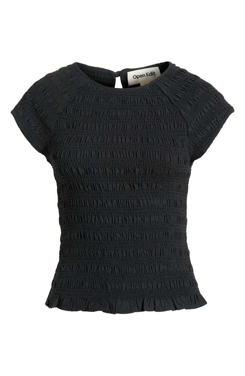 Open Edit Cap Sleeve Smocked Top, Main, color, Black