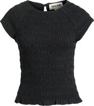 Open Edit Cap Sleeve Smocked Top