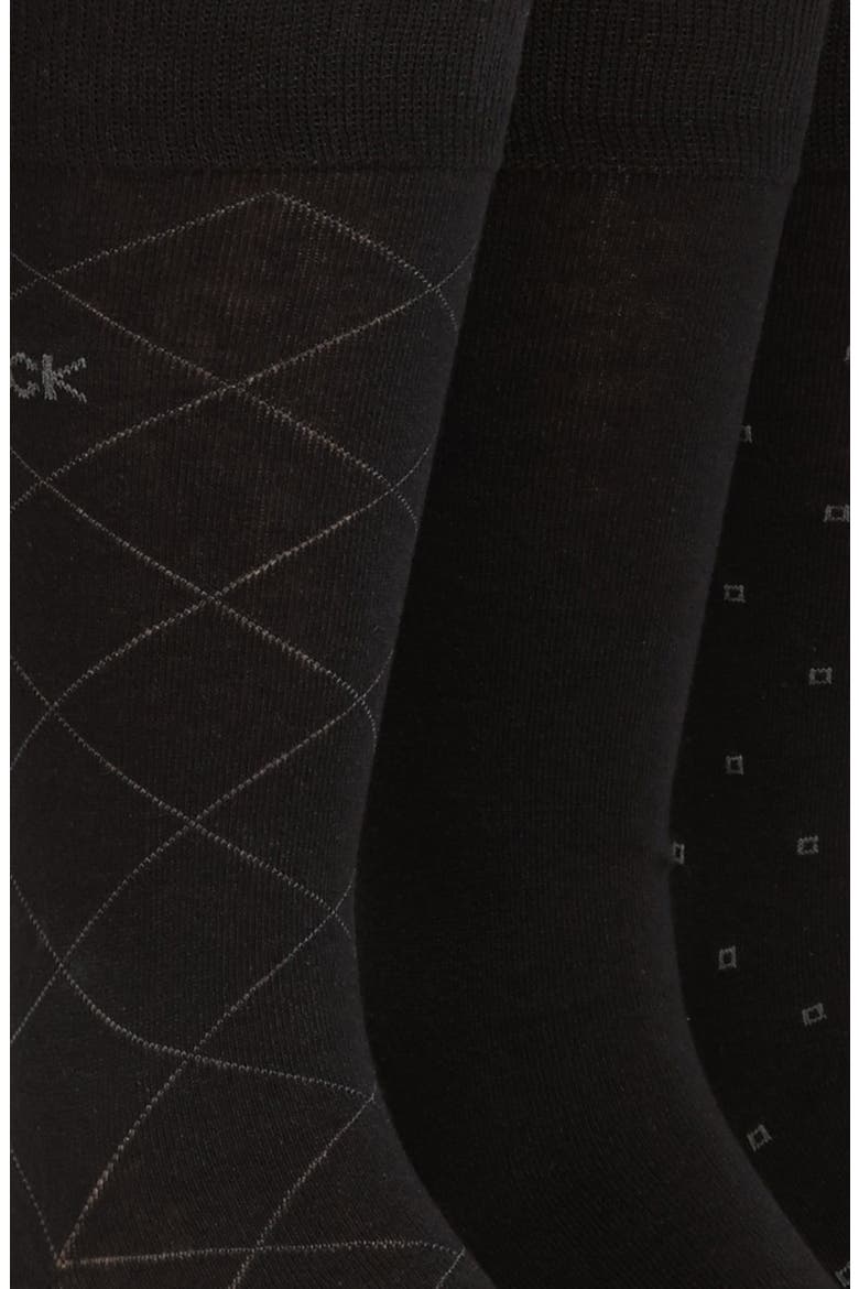 3-Pack Patterned Dress Socks, Alternate, color, BLACK