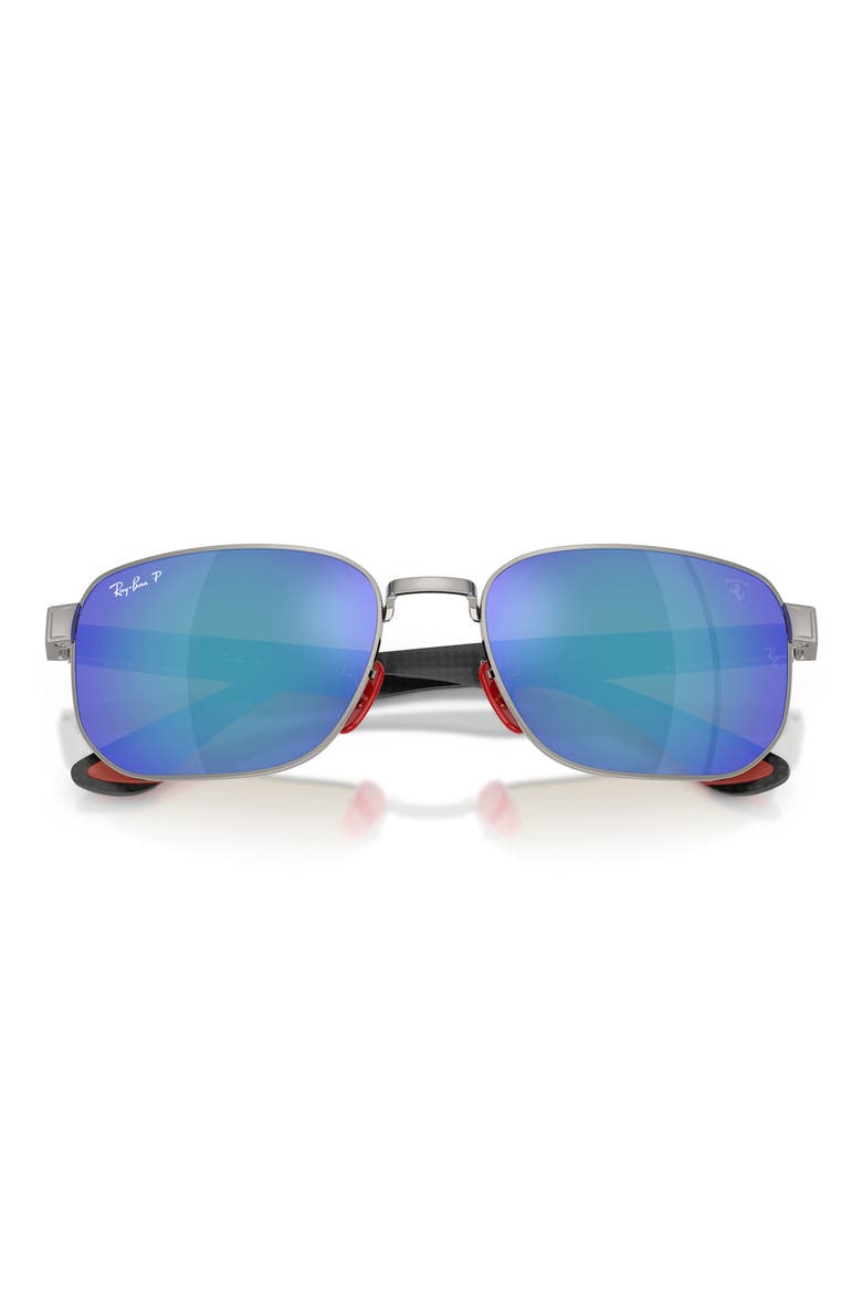 x Scuderia Ferrari 59mm Polarized Mirrored Irregular Sunglasses, Alternate, color, GUNMETAL / POLAR GREY