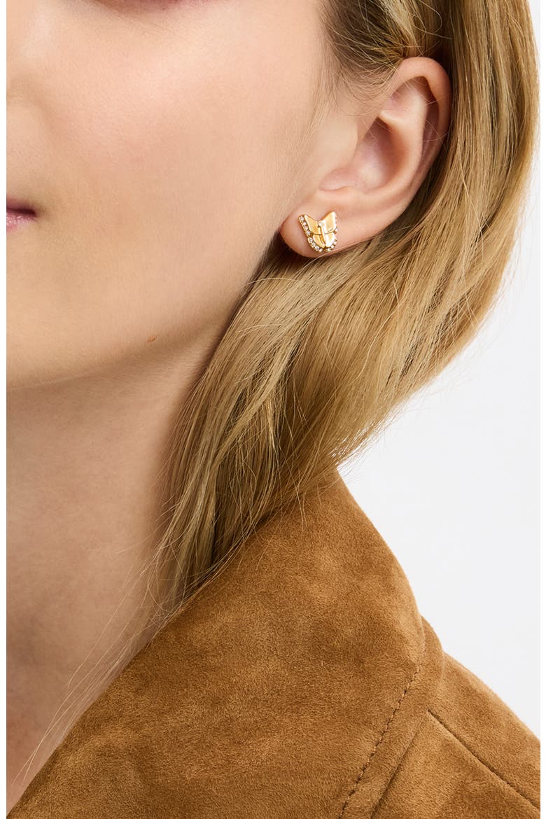 Pavé Butterfly Stud Earrings, Alternate, color, SHINY GOLD