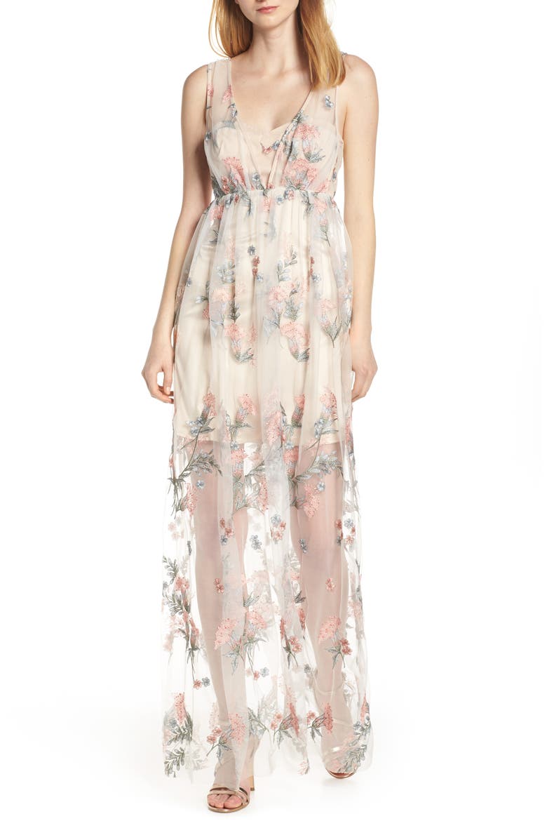 Floral Embroidered Maxi Dress, Main, color, IVORY/ MULTI