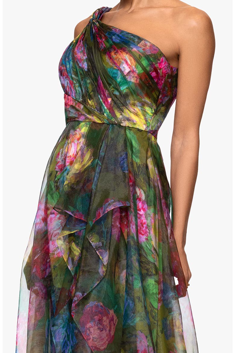 One-Shoulder Floral Organza Gown, Alternate, color, GREEN/ MULTI
