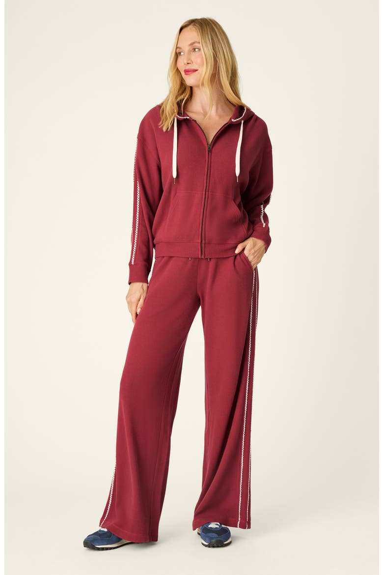 Waffle Knit Full Zip Hoodie, Alternate, color, DARK WINE