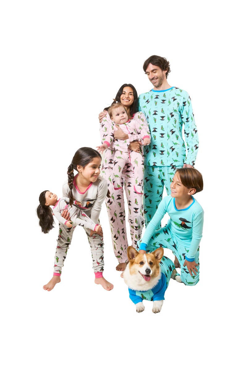 Leveret Footed Printed Cotton Matching Family Pajamas, Coordinated Prints, Main, color, Blue Dinosaur