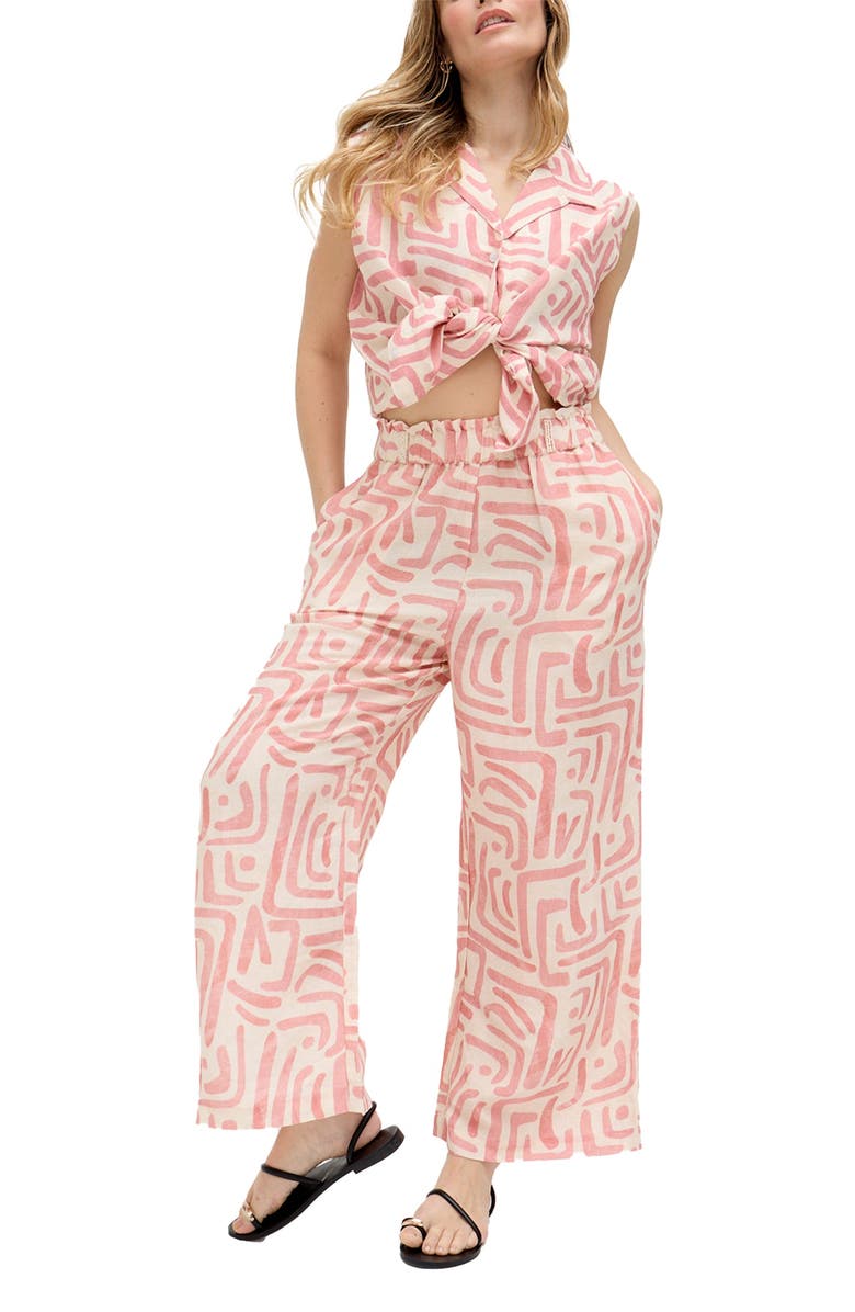 Raffya Pop Front Tie Warhol Print Pants, Alternate, color, Pink