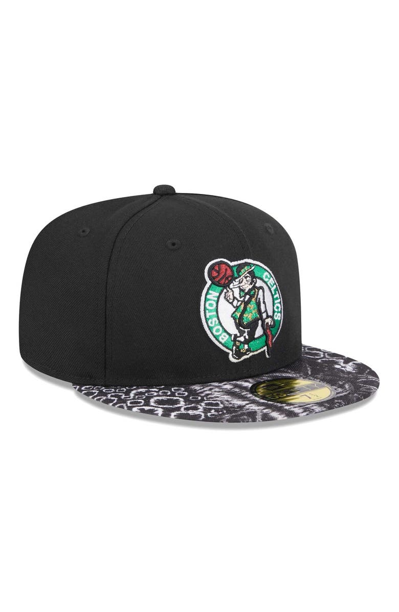 New Era Men's New Era Black Boston Celtics Coral Reef Visor 59FIFTY Fitted Hat, Alternate, color, 