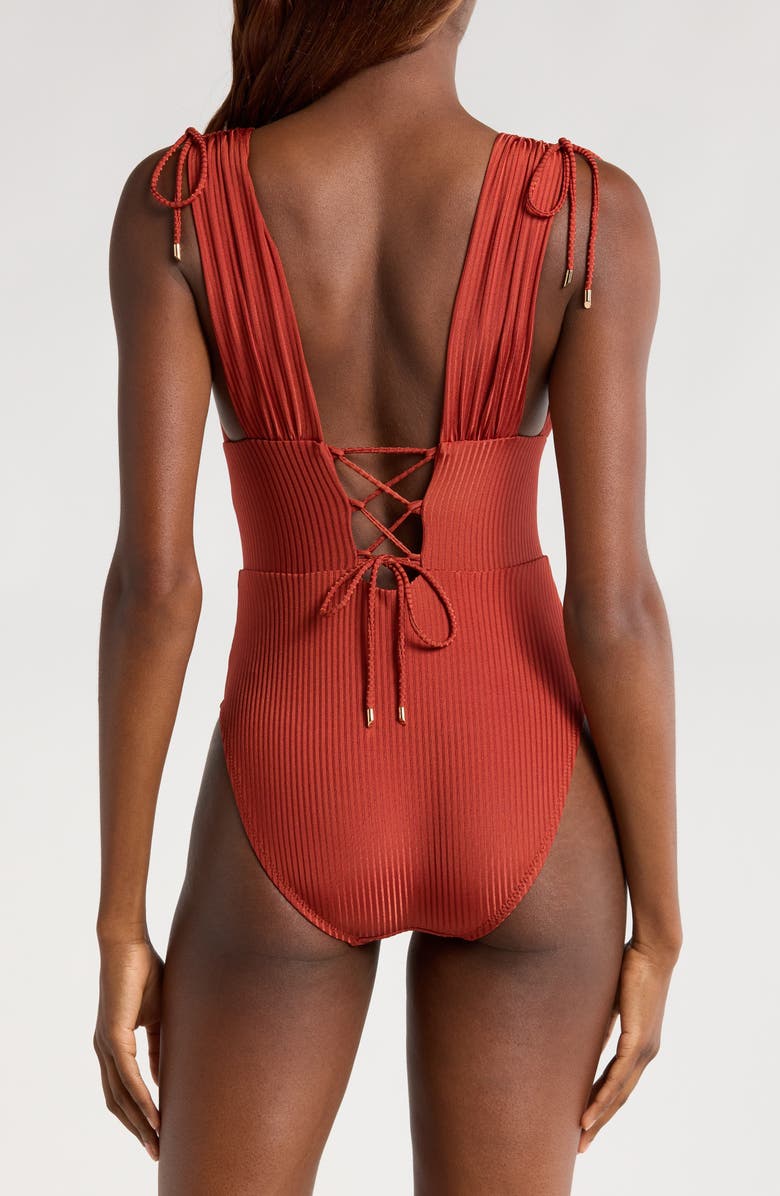 Robin Piccone Angela Plunge One-Piece Swimsuit, Alternate, color, Spice