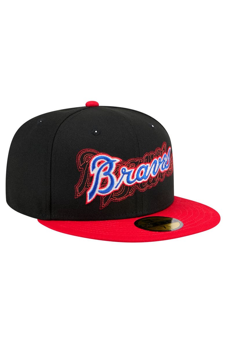New Era Men's New Era Black Atlanta Braves Shadow Stitch 59FIFTY Fitted Hat, Alternate, color, 