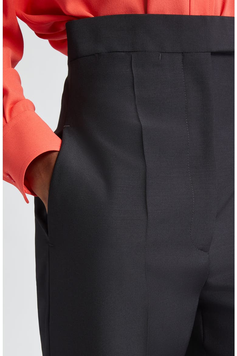 Creased High Waist Wide Leg Wool Trousers, Alternate, color, BLACK
