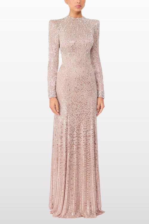 Jenny Packham Rory Embellished Mock-neck Maxi Dress In Pink