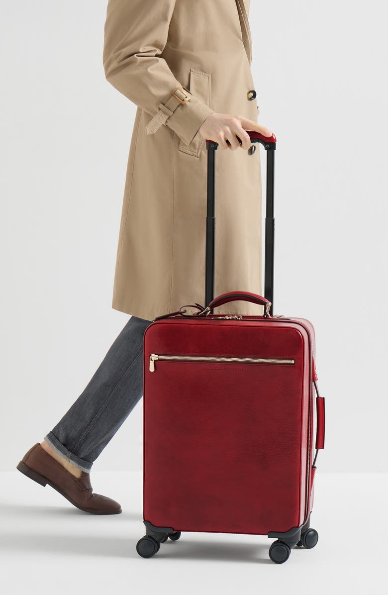 Brunello Cucinelli Burnished calfskin suitcase, Alternate, color, Terracotta