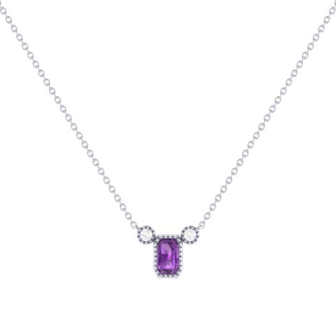 Emerald Cut Amethyst & Diamond Birthstone Necklace in 14K Gold