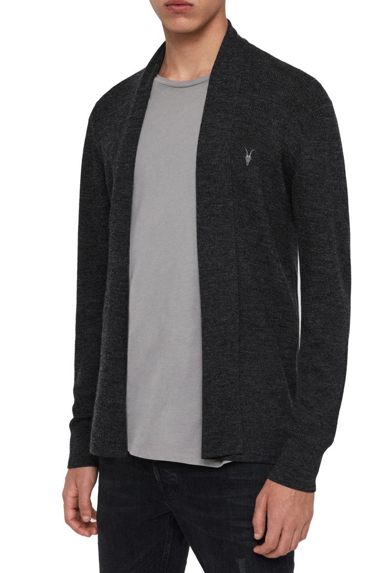Mode Slim Fit Merino Wool Cardigan, Alternate, color, CINDER BLACK MOULINE