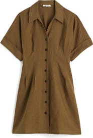 Madewell Pleated Linen Mini Shirtdress