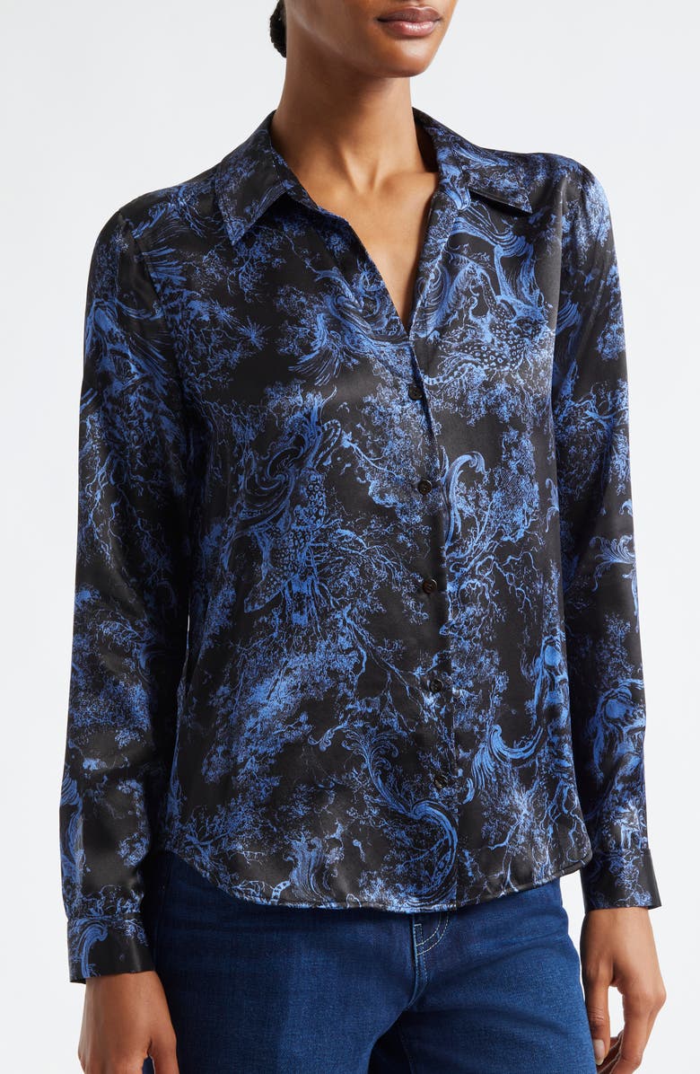 L'AGENCE Tyler Print Silk Button-Up Shirt, Alternate, color, Blackperi