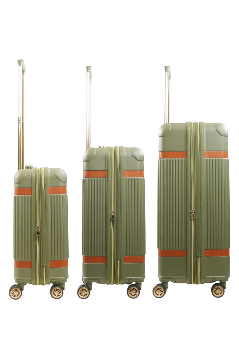 3-Piece Stripes Hard-Sided Luggage, Alternate, color, OLIVE